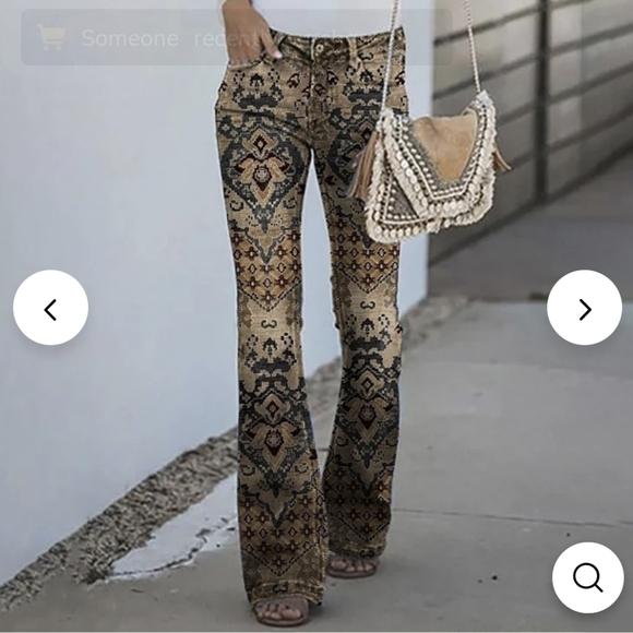 Flare Velvet print pants black & coral Euro size XXL fit M/L - Picture 11 of 12